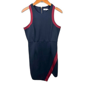 Tobi Nay Red Ponte Knit Faux Wrap Bodycon Sleeveless Sheath Dress Size Medium